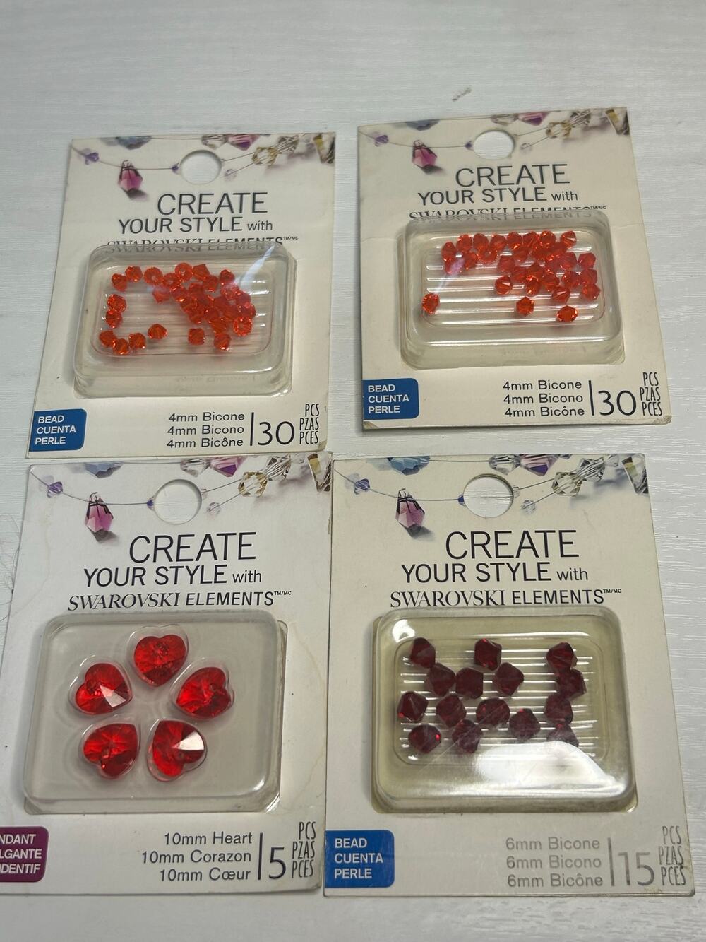 Swarovski Hyacinth Siam Heart Crystal Bicone Bead Lot